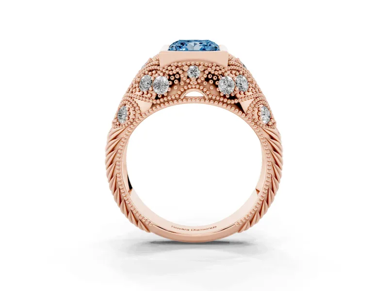 Princess Cut Vintage Bezel Engagement Ring Setting for a Fancy Blue Lab-Grown Diamond | Rose Gold