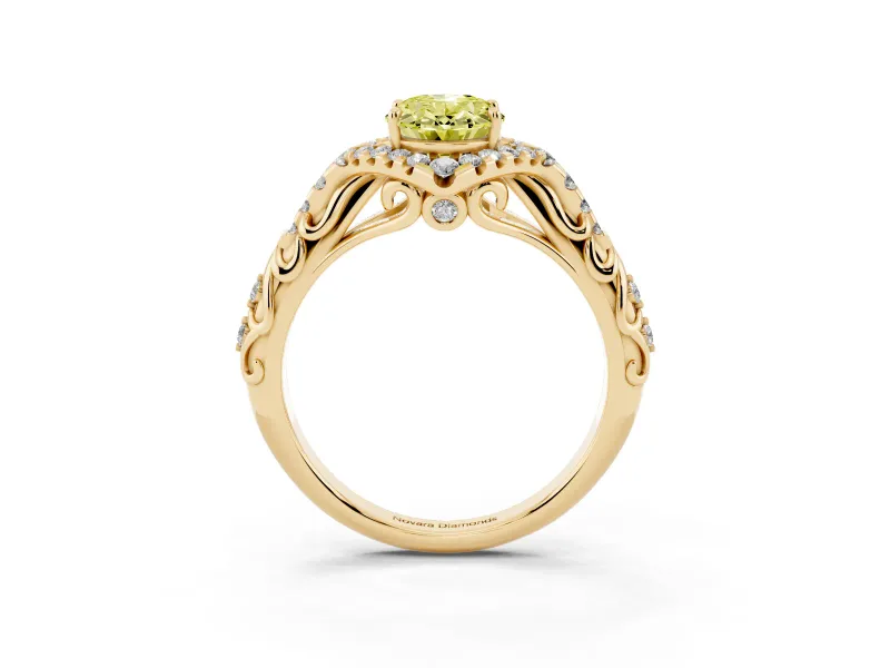 Oval Hidden Halo Filigree Engagement Ring Setting for a Fancy Yellow Lab-Grown Diamond | Yellow Gold