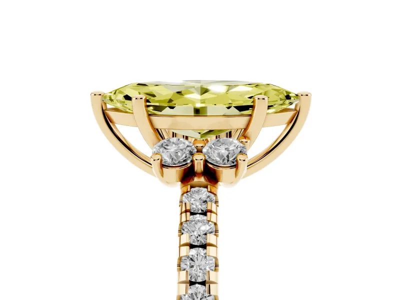 Marquise Side Stone Engagement Ring Setting for a Fancy Yellow Lab-Grown Diamond | Pave Band | Yellow Gold