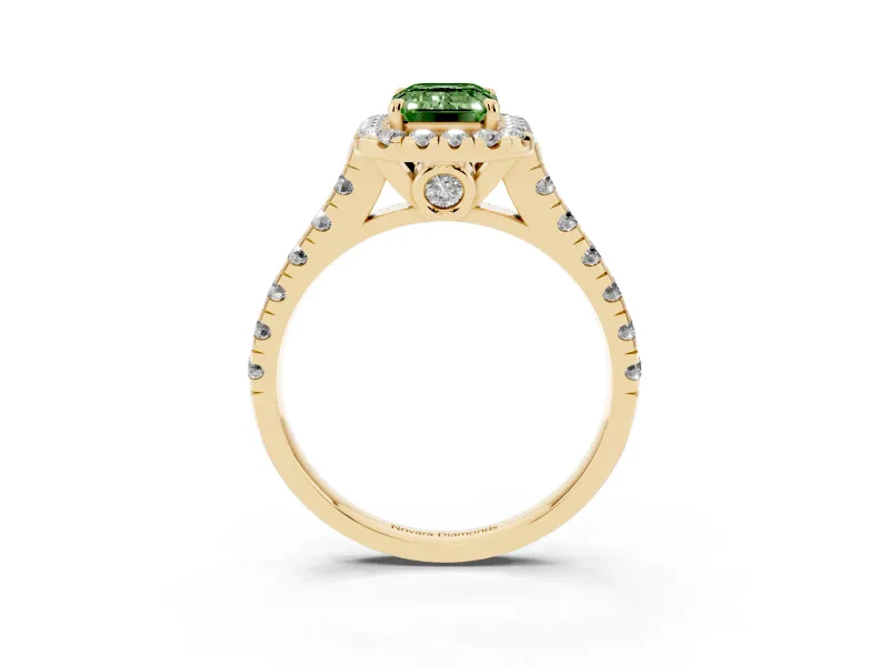 Emerald Cut Accented Halo Engagement Ring Setting for a Fancy Green Lab-Grown Diamond | Yellow Gold