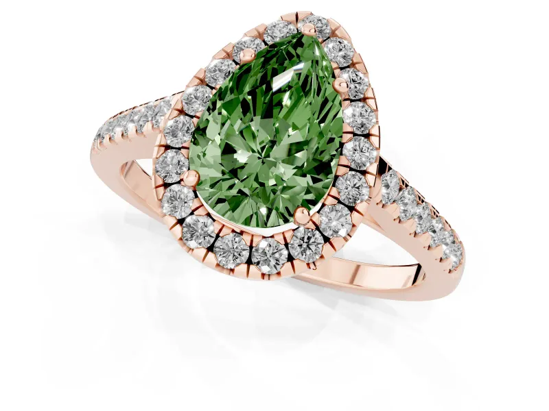 Pear-Shaped Halo Engagement Ring Setting for a Fancy Green Lab-Grown Diamond | Pave Shoulders | Rose Gold