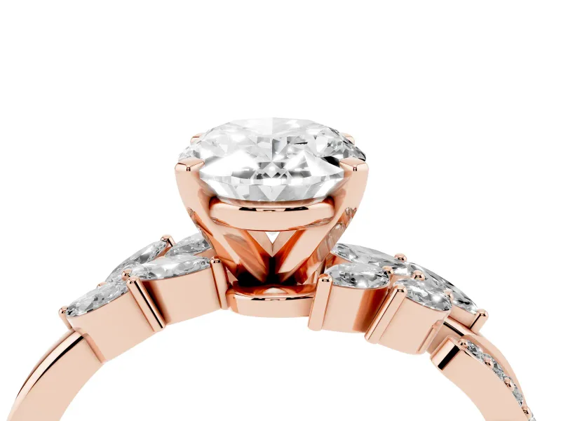 Oval Cut Diamond Solitaire Ring Set in Rose gold with Marquise Twist Band and Prong Setting