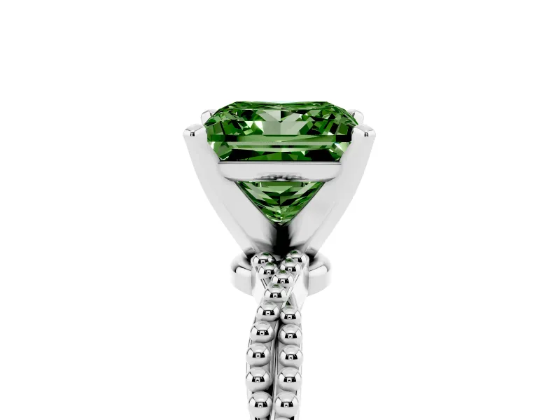 Princess Cut Twisted Engagement Ring Setting for a Fancy Green Lab-Grown Diamond | Beaded Twist | Sterling Silver
