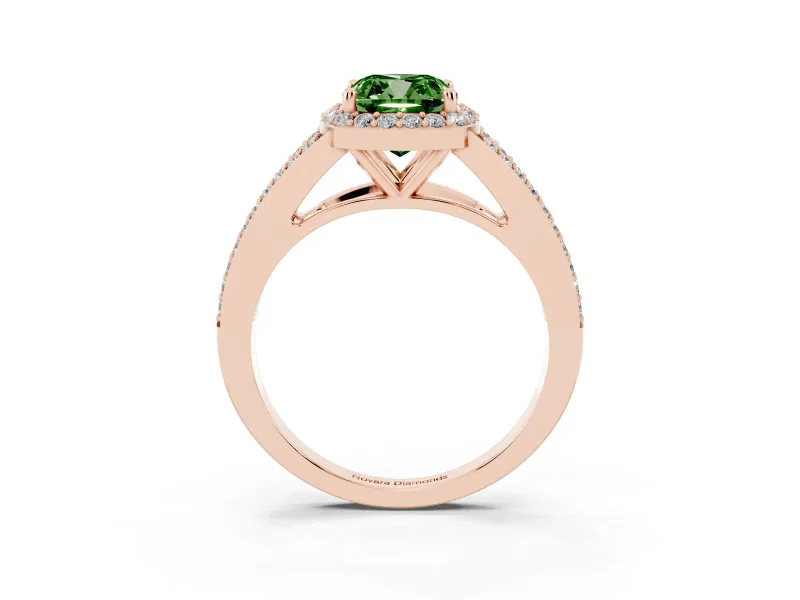 Cushion Cut Split Shank Halo Engagement Ring Setting for a Fancy Green Lab-Grown Diamond | Rose Gold
