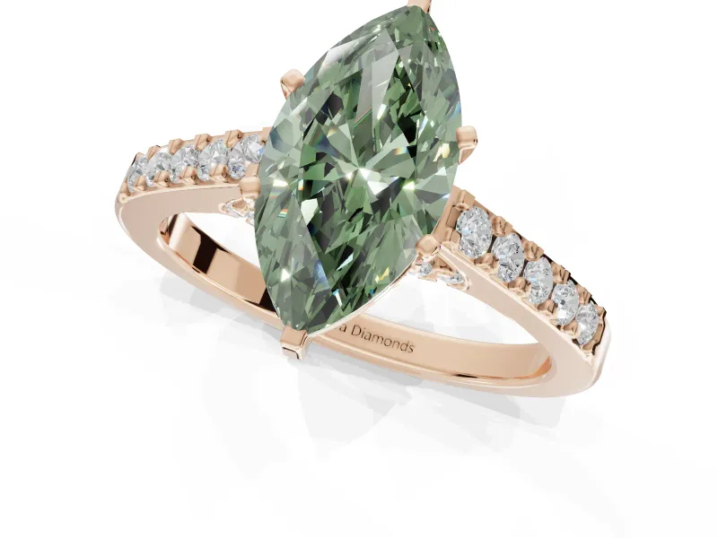 Marquise Pavé Solitaire Engagement Ring Setting for a Fancy Green Lab-Grown Diamond | Crossover Gallery | Rose Gold