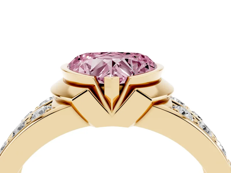 Heart-Shaped Half Bezel Engagement Ring Setting for a Fancy Pink Lab-Grown Diamond | Channel Band | Yellow Gold