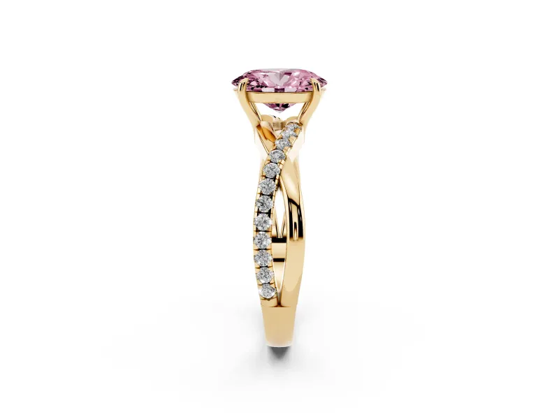 Oval Crossover Engagement Ring Setting for a Fancy Pink Lab-Grown Diamond | Yellow Gold