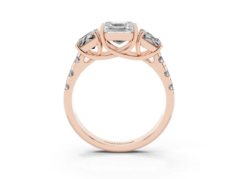 Asscher Cut Three Stone Engagement Ring Setting | Accented Shoulders | Rose Gold