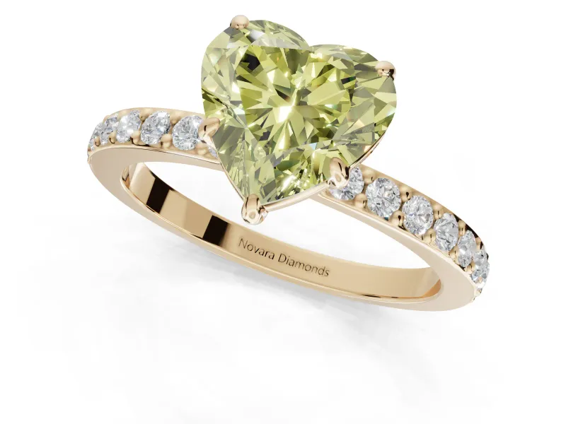 Heart-Shaped Pavé Engagement Ring Setting for a Fancy Yellow Lab-Grown Diamond | Yellow Gold - Design NV-24928