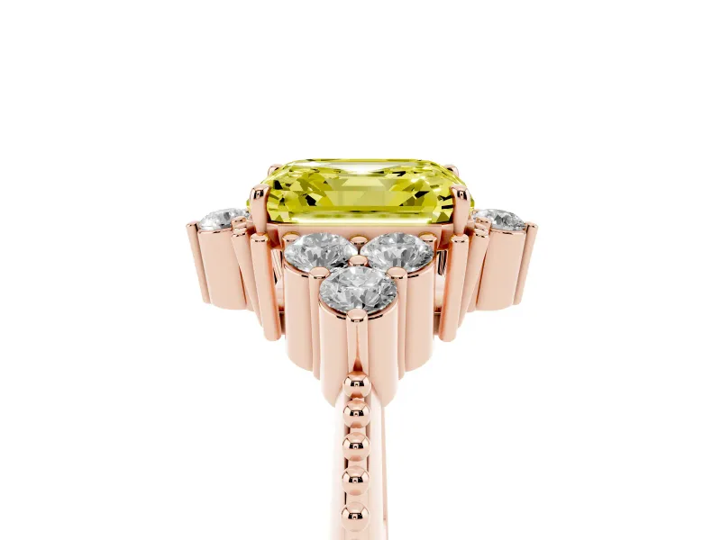 Asscher Cut Cluster Engagement Ring Setting for a Fancy Yellow Lab-Grown Diamond | Rose Gold