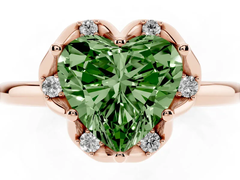 Heart-Shaped Petal Halo Engagement Ring Setting for a Fancy Green Lab-Grown Diamond | Rose Gold