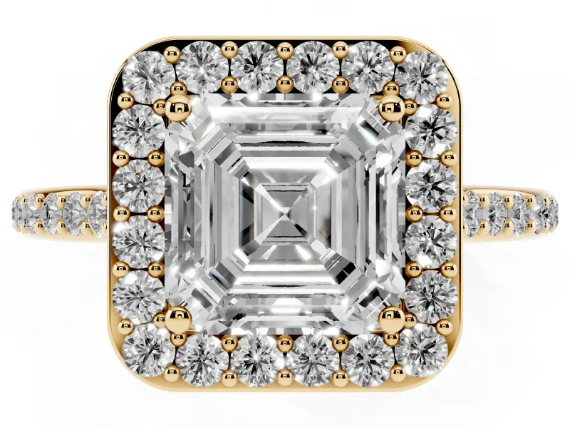 Asscher Cut Pavé Halo Engagement Ring Setting | Yellow Gold