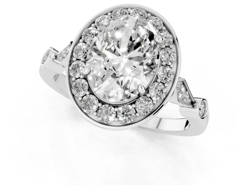Oval Vintage Halo Engagement Ring Setting | Bezel Station Shoulders | Platinum
