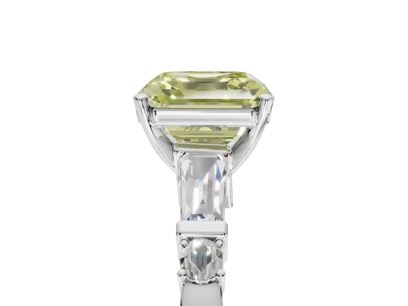 Asscher Cut Tapered Baguette Engagement Ring Setting for a Fancy Yellow Lab-Grown Diamond | Platinum