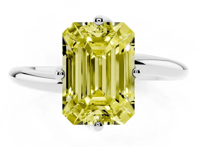 Emerald Cut Bypass Solitaire Engagement Ring Setting for a Fancy Yellow Lab-Grown Diamond | Plain Band | Sterling Silver