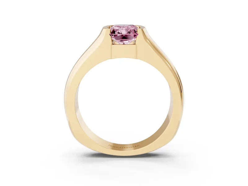 Radiant Cut Half Bezel Solitaire Engagement Ring Setting for a Fancy Pink Lab-Grown Diamond | Wide Band | Yellow Gold