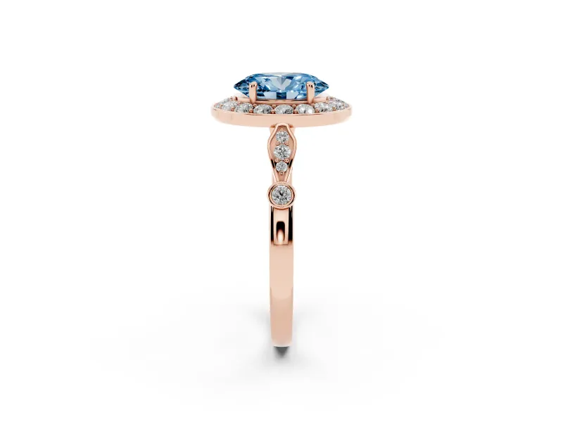 Oval Halo Engagement Ring Setting for a Fancy Blue Lab-Grown Diamond | Bezel Stations | Rose Gold