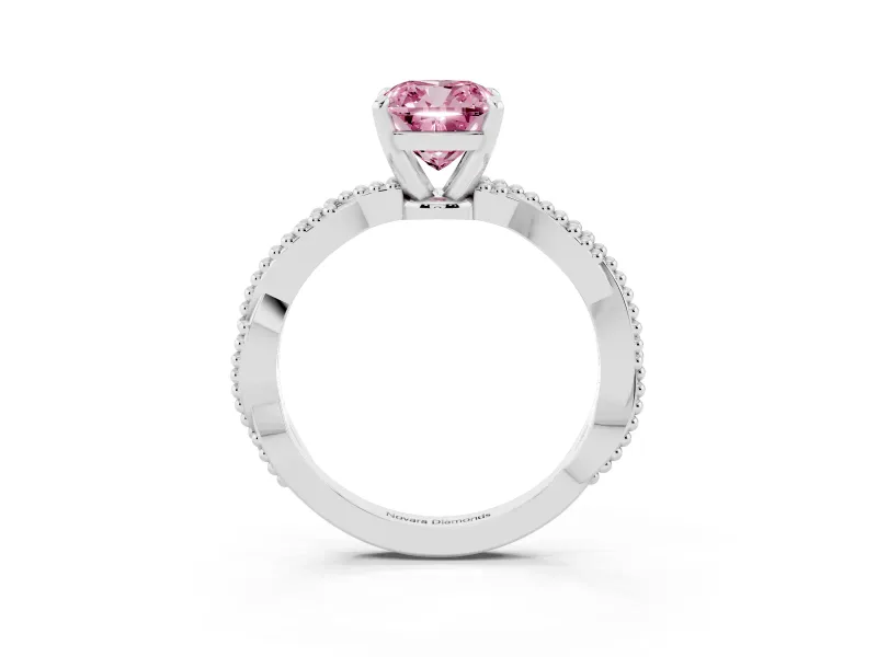Cushion Cut Twisted Engagement Ring Setting for a Fancy Pink Lab-Grown Diamond | Beaded Twist | Sterling Silver