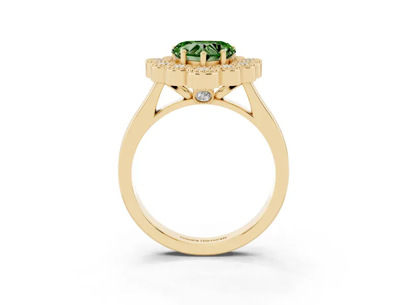 Heart-Shaped Halo Engagement Ring Setting for a Fancy Green Lab-Grown Diamond | Yellow Gold - Design NV-24775