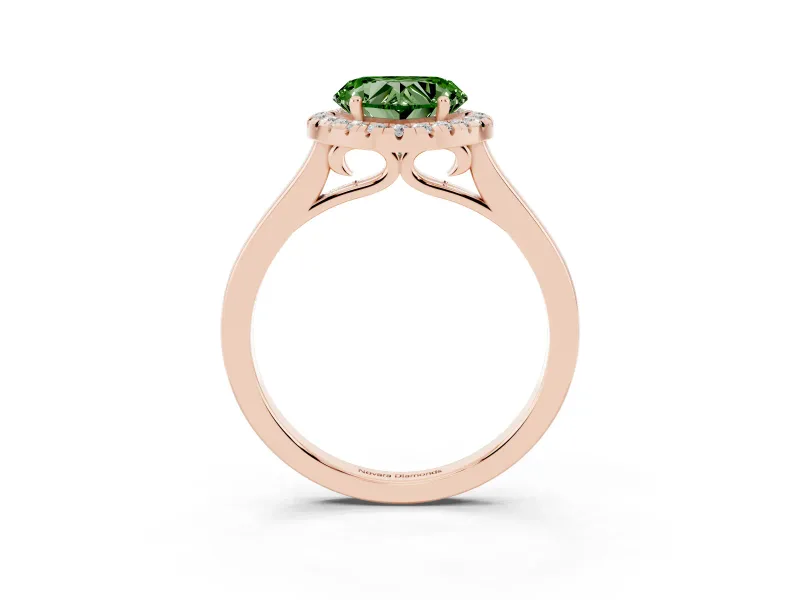 Heart-Shaped Halo Engagement Ring Setting for a Fancy Green Lab-Grown Diamond | Flat Tapered Band | Rose Gold