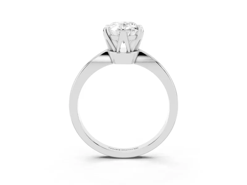 Oval Cut Diamond Solitaire Engagement Ring Set in Silver with Slim Tapered Solitaire Band