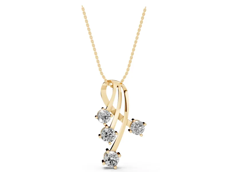 Round Lab-Grown Diamond Cascading Curve Pendant Necklace | Ribbon Loop Top | Yellow Gold