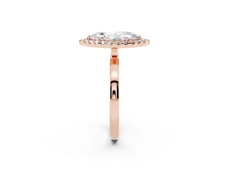 Marquise Thin Halo Engagement Ring Setting | Plain Polished Band | Rose Gold