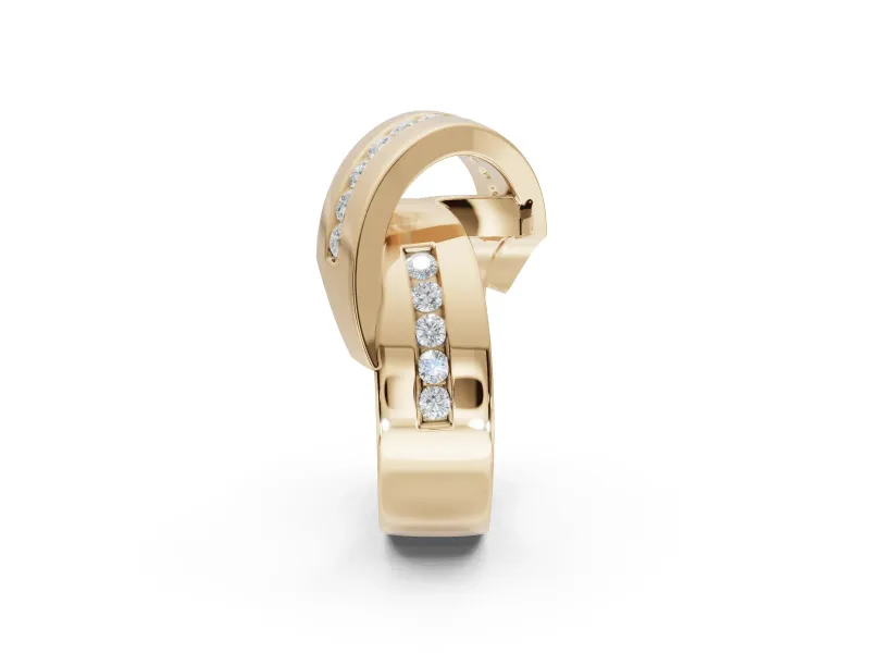 Round Lab-Grown Diamond Channel Set Crossover Wedding Band | Wide Strands | Yellow Gold