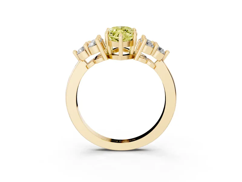 Marquise Cluster Side Stone Engagement Ring Setting for a Fancy Yellow Lab-Grown Diamond | Plain Band | Yellow Gold