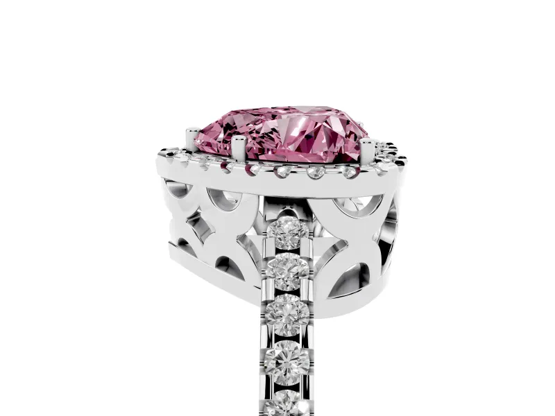 Heart-Shaped Pave Halo Engagement Ring Setting for a Fancy Pink Lab-Grown Diamond | Platinum