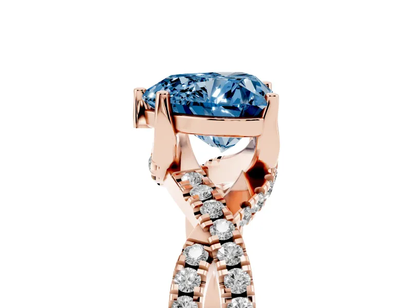 Heart-Shaped Twisted Pave Engagement Ring Setting for a Fancy Blue Lab-Grown Diamond | Split Shank | Rose Gold