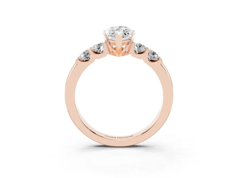 Marquise Cut Diamond Five-Stone Prong Set Engagement Ring Set in Rose gold with Channel Band
