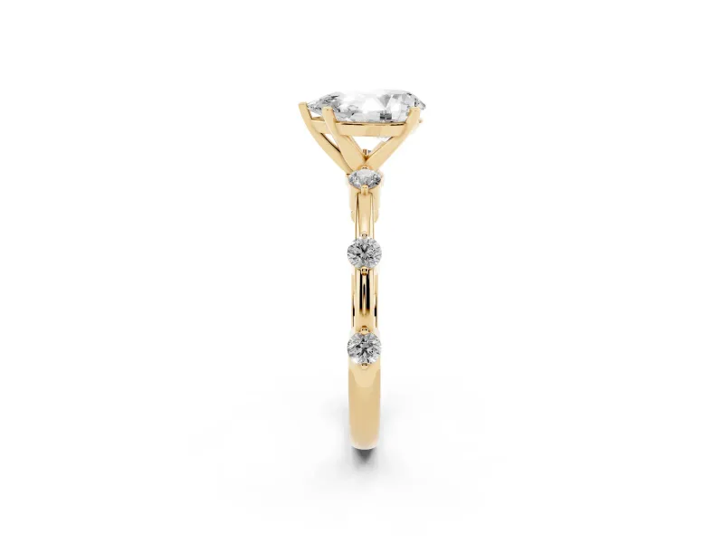 Pear-Shaped Bar Set Engagement Ring Setting | Spaced Side Stones | Yellow Gold