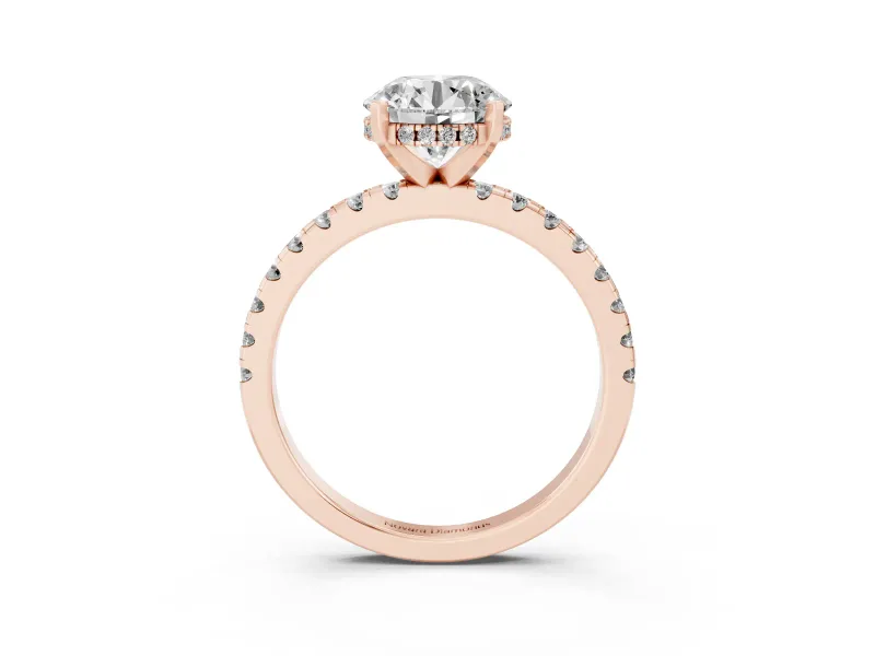 1.5 Carat Round Lab-Grown Diamond Hidden Halo Engagement Ring | Pavé Band | Rose Gold