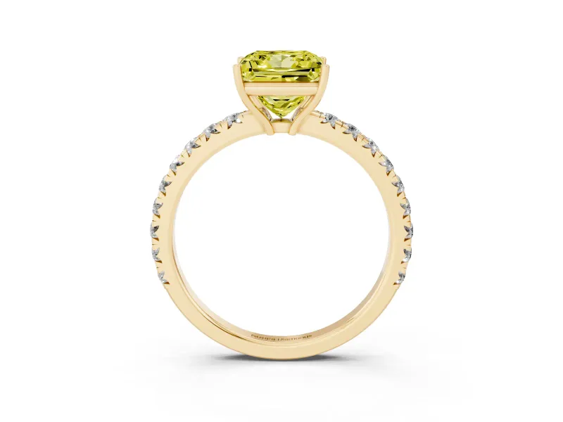 Princess Cut Pave Engagement Ring Setting for a Fancy Yellow Lab-Grown Diamond | Shared Prong Band | Yellow Gold