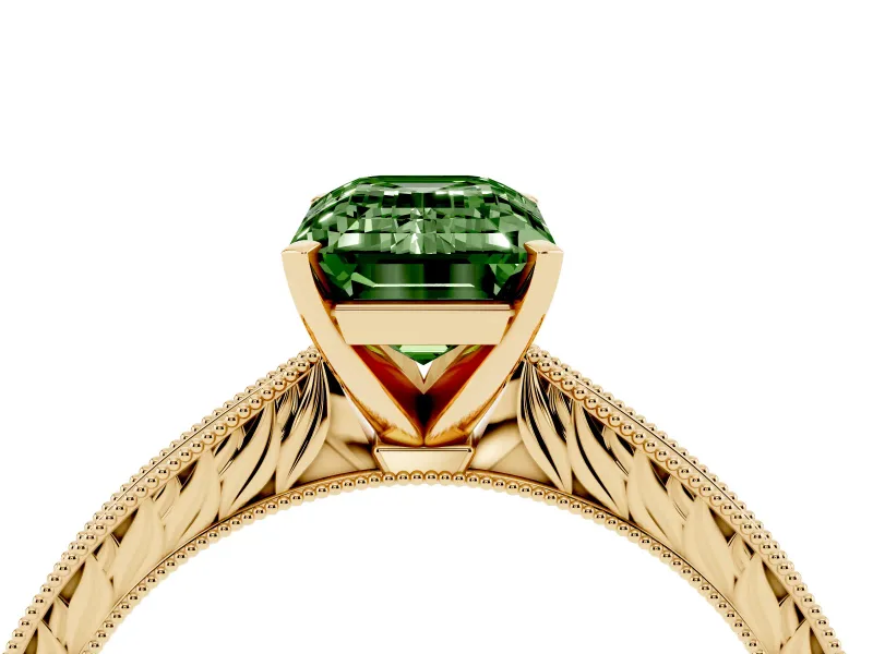 Emerald Cut Engraved Engagement Ring Setting for a Fancy Green Lab-Grown Diamond | Yellow Gold
