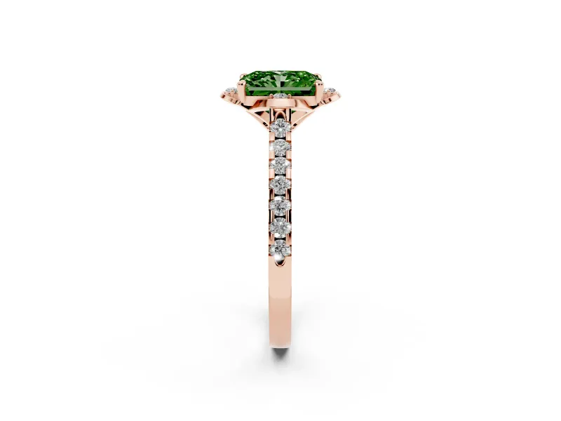 Radiant Cut Floral Petal Engagement Ring Setting for a Fancy Green Lab-Grown Diamond | Petal Accents | Rose Gold