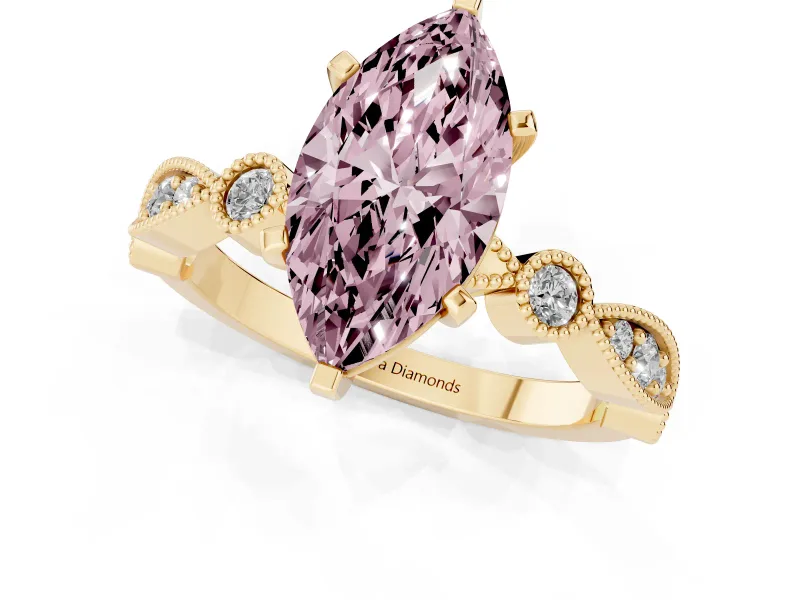 Marquise Vintage Milgrain Engagement Ring Setting for a Fancy Pink Lab-Grown Diamond | Yellow Gold