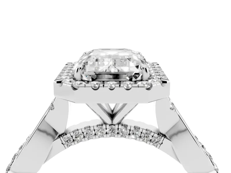 Emerald Cut Halo Engagement Ring Setting | Pavé Twist Band | White Gold