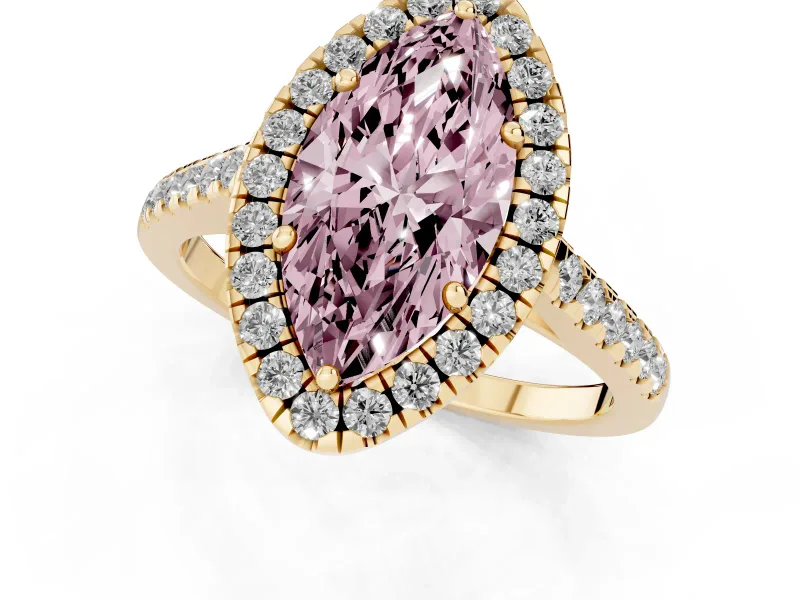 Marquise Raised Halo Engagement Ring Setting for a Fancy Pink Lab-Grown Diamond | Yellow Gold