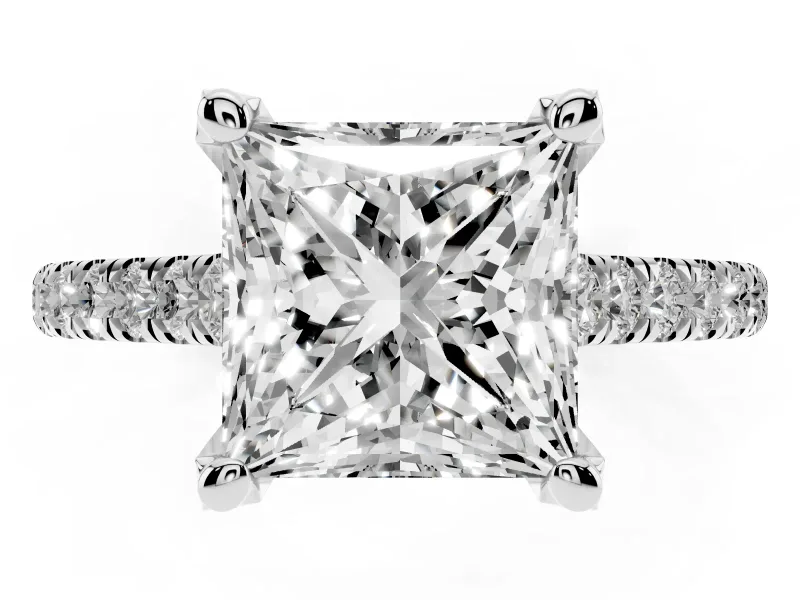 Princess Cut Hidden Halo Pave Engagement Ring Setting | Claw Prongs | Sterling Silver