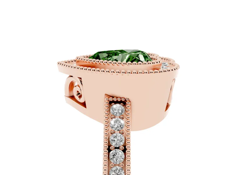 Heart-Shaped Milgrain Halo Engagement Ring Setting for a Fancy Green Lab-Grown Diamond | Rose Gold