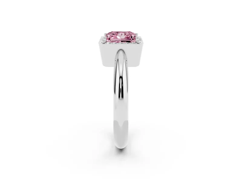 Fancy Pink Princess Cut Diamond Halo Engagement Ring Set in Silver with Plain Split Shank and Prong Setting