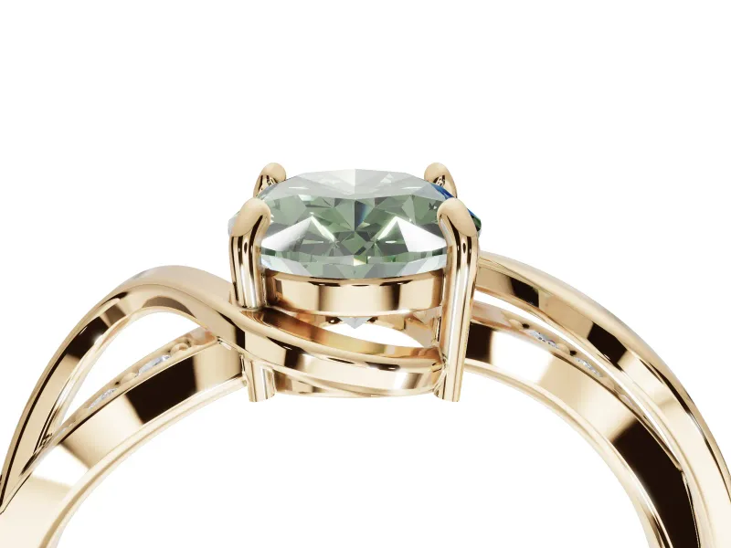 Oval Bypass Solitaire Engagement Ring Setting for a Fancy Green Lab-Grown Diamond | Pavé and Plain Strands | Yellow Gold