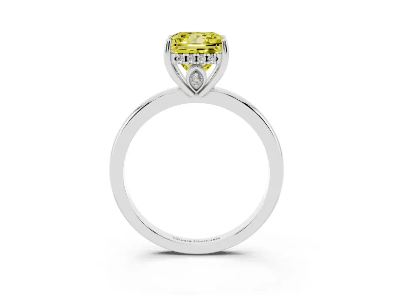 Princess Cut Hidden Halo Engagement Ring Setting for a Fancy Yellow Lab-Grown Diamond | Thin Band | Sterling Silver