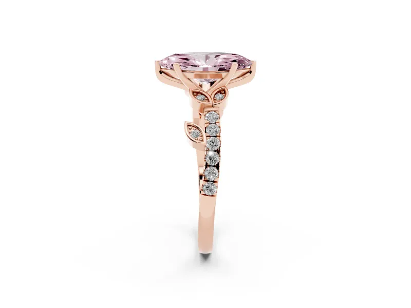 Marquise Leaf Pavé Engagement Ring Setting for a Fancy Pink Lab-Grown Diamond | Rose Gold