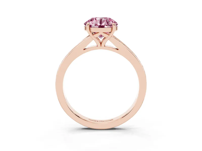 Round Pave Solitaire Engagement Ring Setting for a Fancy Pink Lab-Grown Diamond | Sweeping Shoulders | Rose Gold