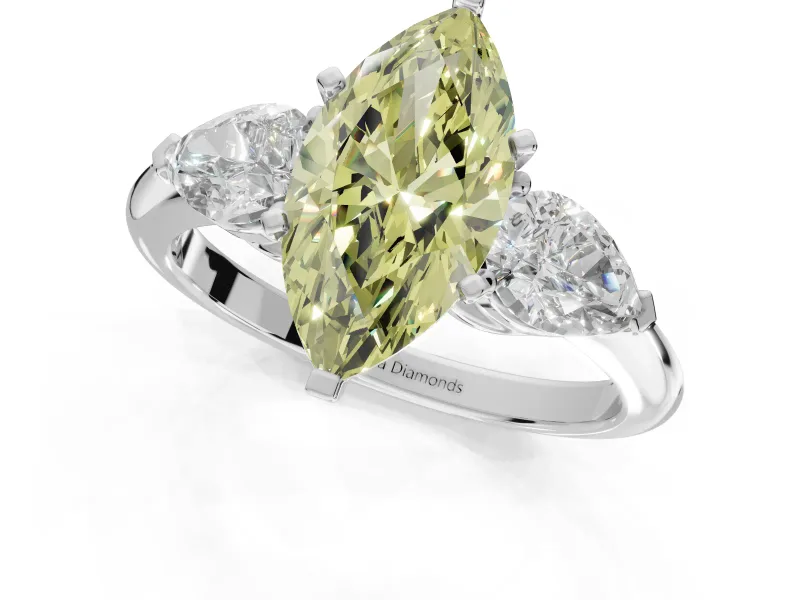 Marquise Three-Stone Ring Setting for a Fancy Yellow Lab-Grown Diamond | Pear Side Stones | Platinum