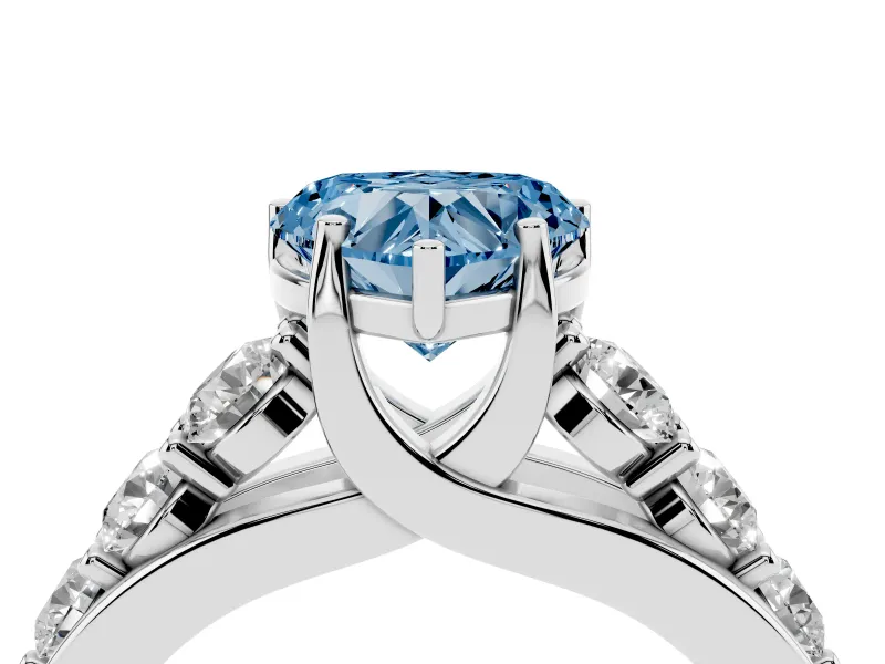 Heart-Shaped Graduated Engagement Ring Setting for a Fancy Blue Lab-Grown Diamond | Platinum
