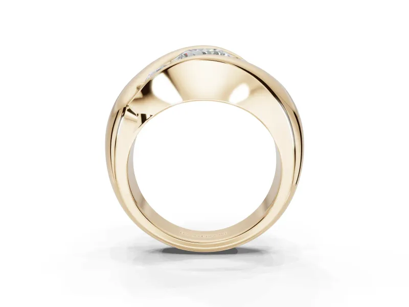 Round Three Stone Bypass Engagement Ring Setting | Sculpted Crossover Band | Yellow Gold